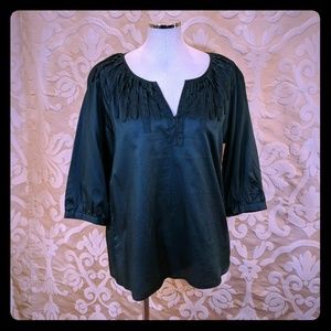 Talbots silky cotton blouse green 3/4 sleeve L